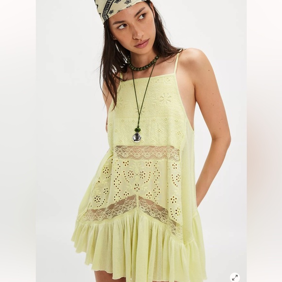 Free People Tops - Free People Calipso Tank Longline Crochet Ruffles Tunic Coverup Dress L